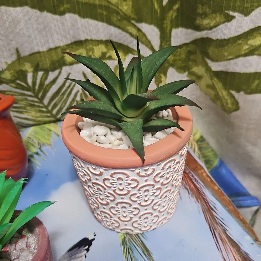 Set Of CACTUS decor 4 Piece Set To pink one white one orange owl Not Real